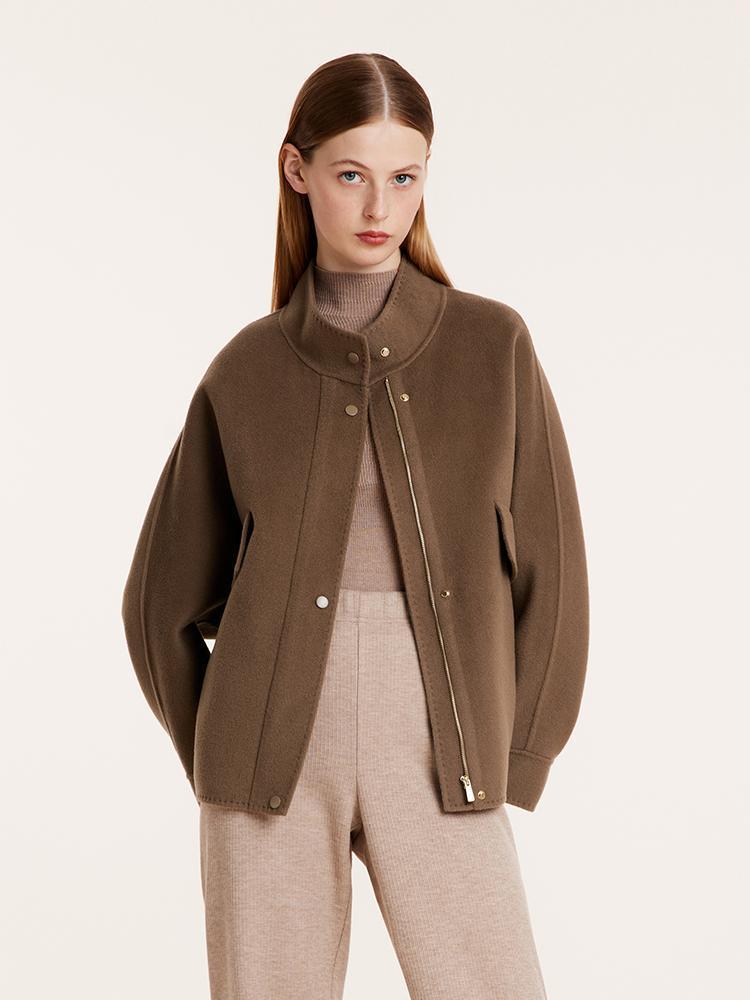 Brown Tencel Wool Mid-Length Jacket GOELIA