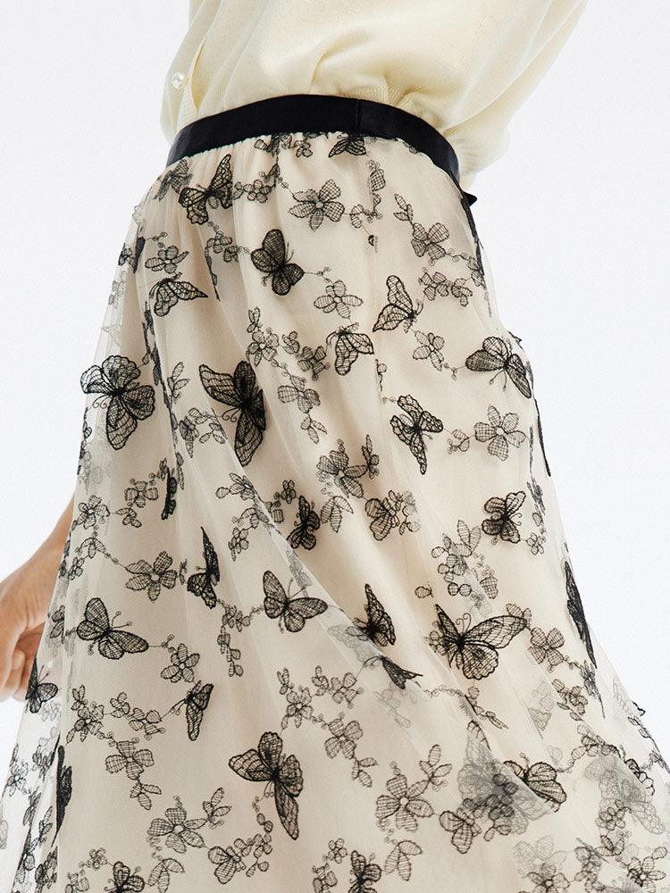 Embroidery Mid-Calf Skirt GOELIA