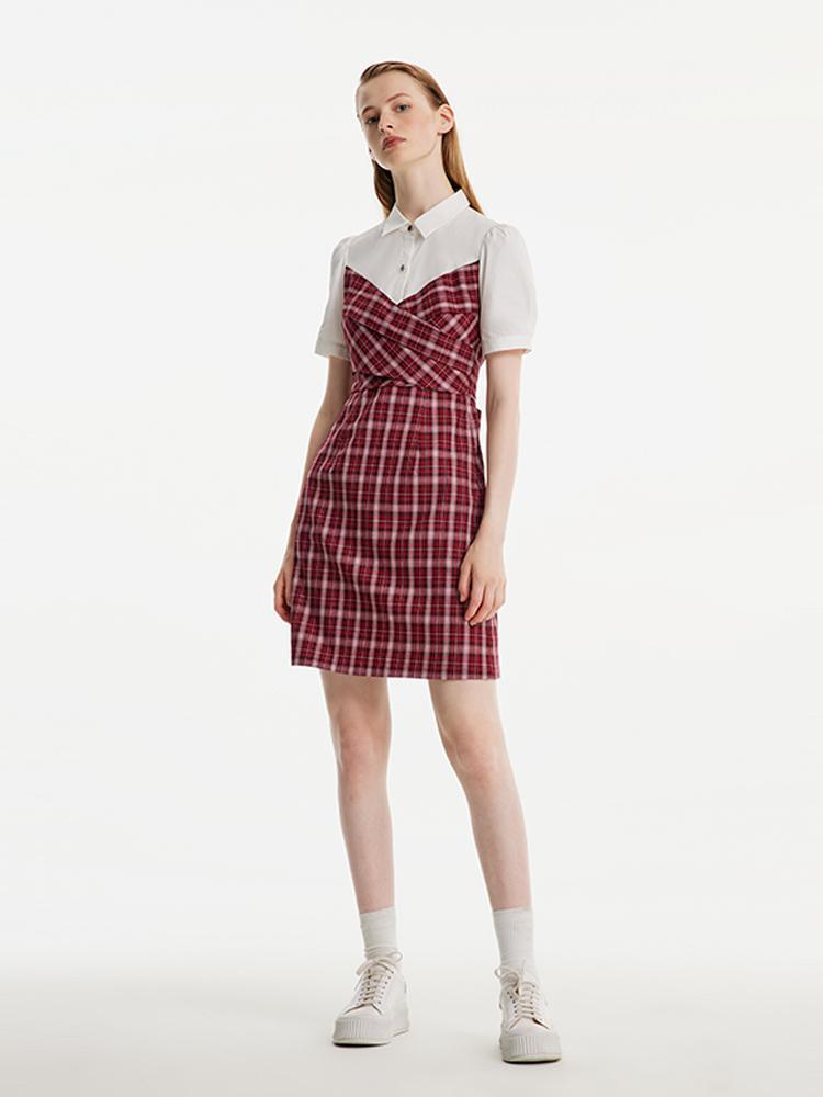 Shirt Plaid Patchwork Dress GOELIA