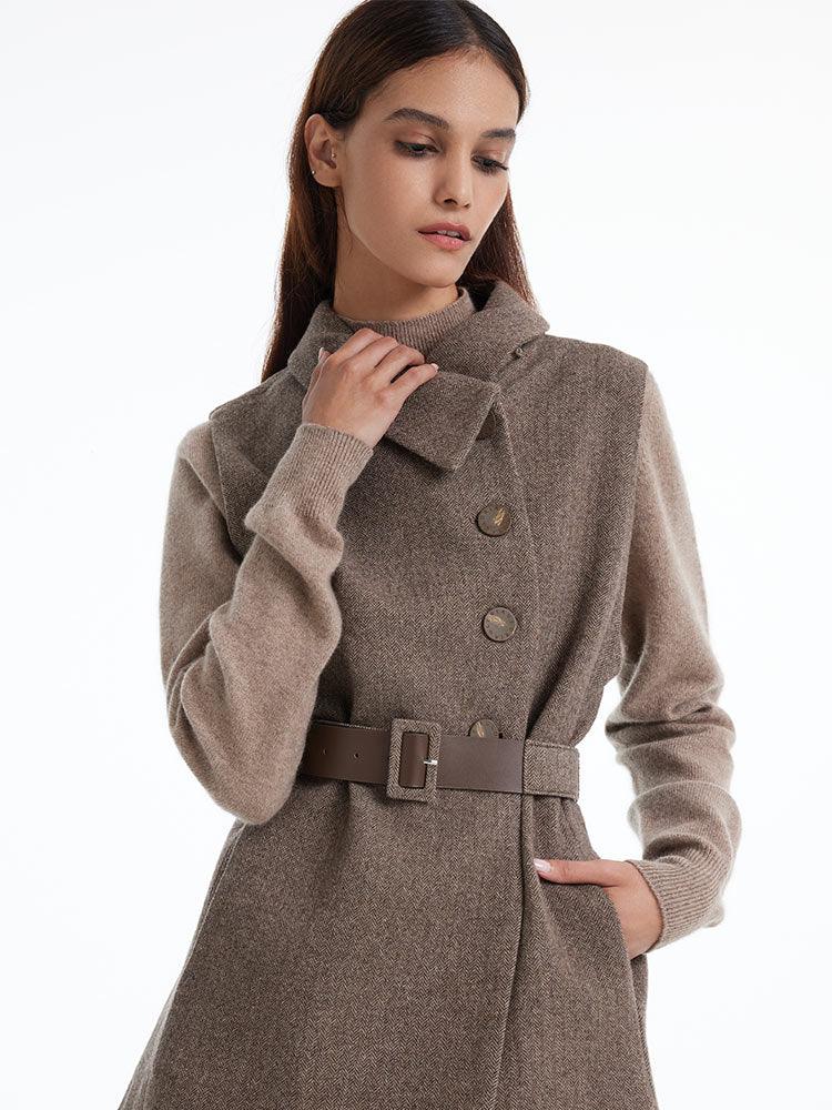 Coffee Brown Washable Wool Two-piece Cloak GOELIA