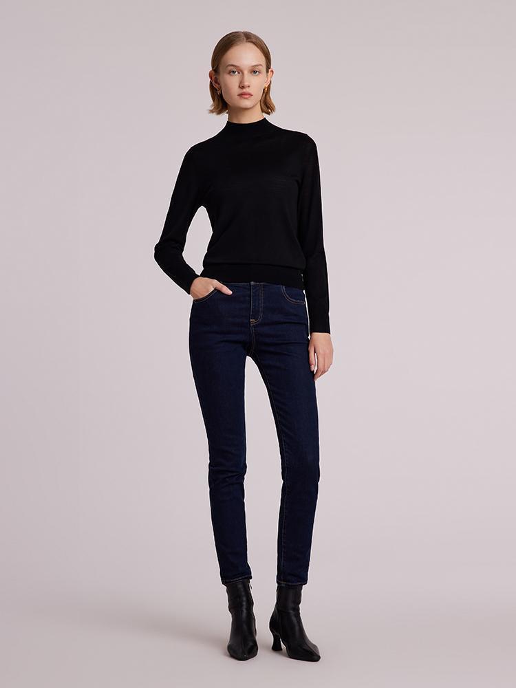 Machine Washable Wool Slim Mock Neck Sweater GOELIA