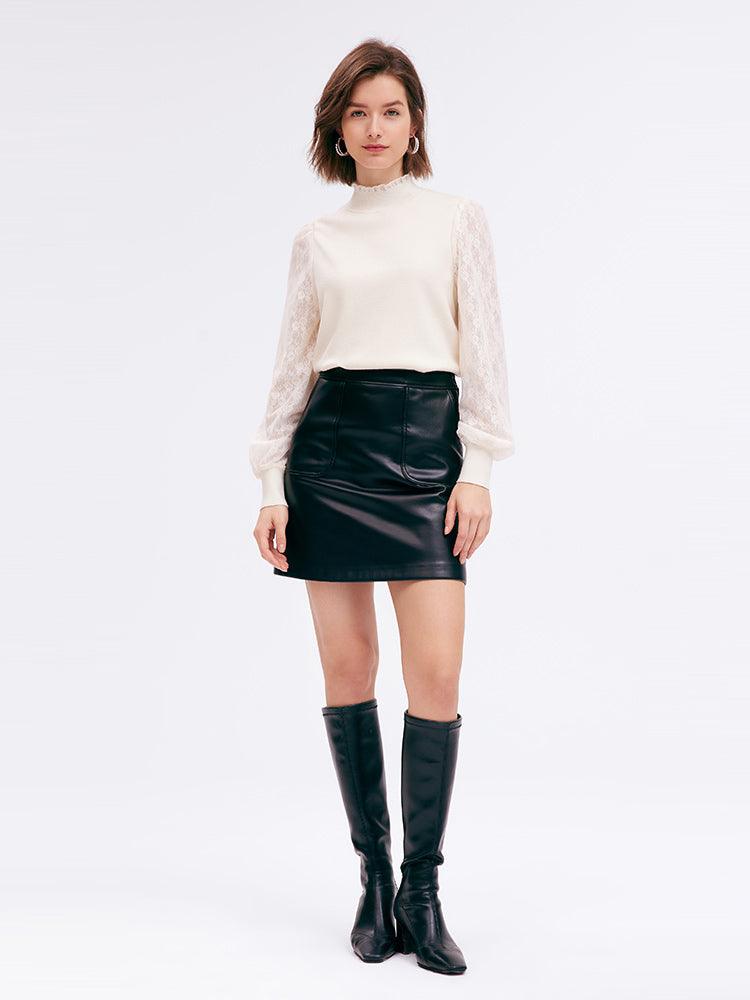 A-shape package hip leather skirt GOELIA