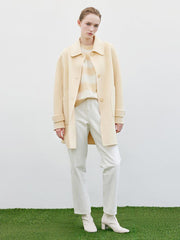 Cream Yellow Mid-length Woolen Coat GOELIA