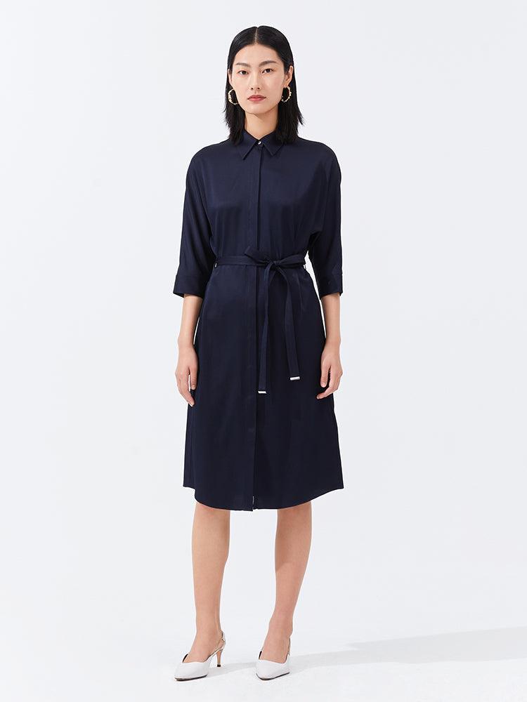 Silk Belted Shirt Dress GOELIA