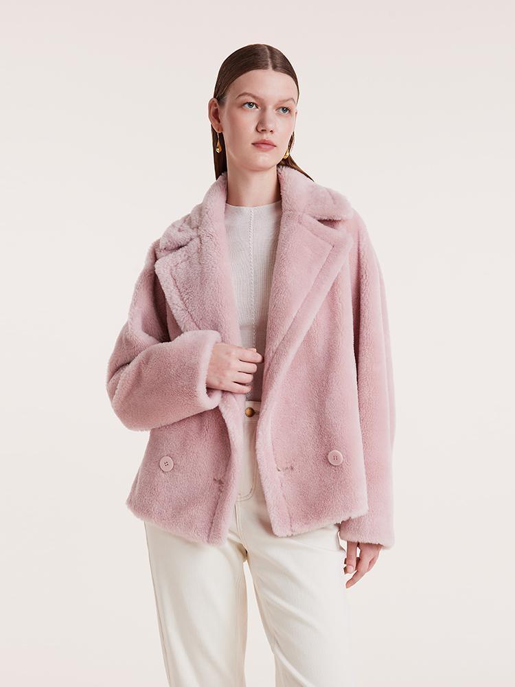 Lapel Double-Breasted Teddy Lamb Wool Short Coat GOELIA