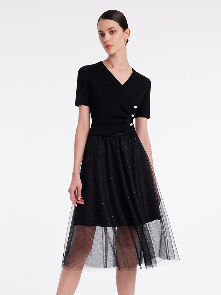 Woolen Knitted Set Top And Mesh Skirt