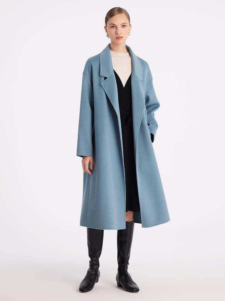 Blue Woolen Wrapped Woolen Coat GOELIA