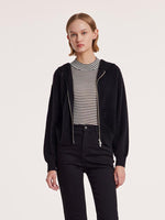 Pure Cashmere Hooded Zippered Short Cardigan GOELIA