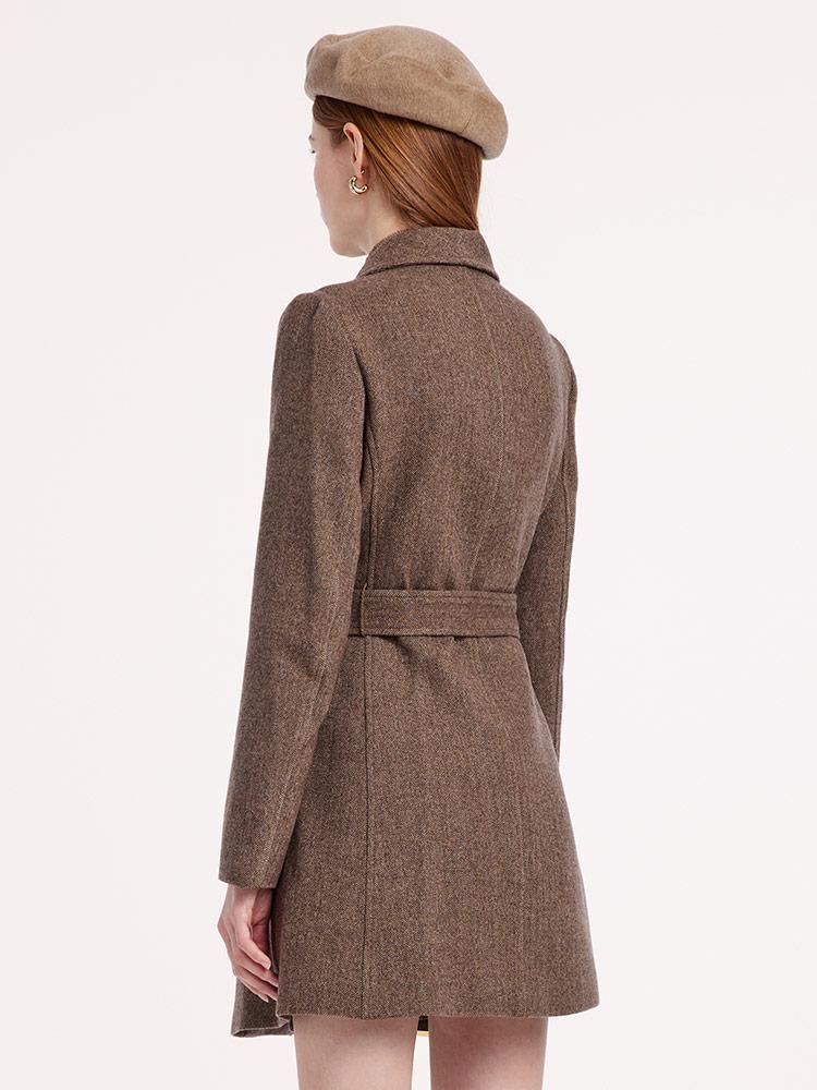 Washable Wool Lapel Coat With Belt GOELIA