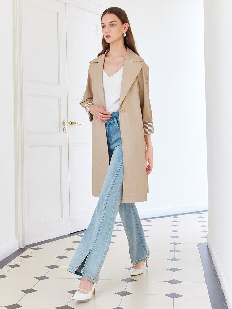 Khaki Striped inside Trench Coat With Belt GOELIA