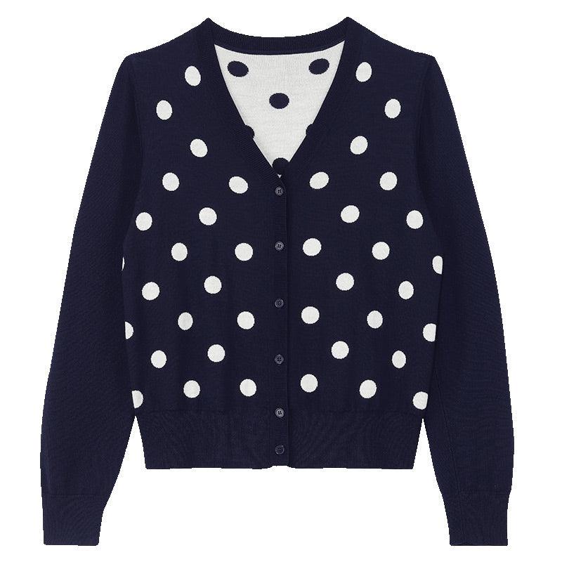 Blue&White Polka Dots Jacquard Reversible Cardigan GOELIA