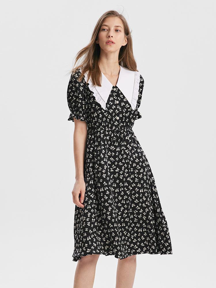 Bowknot Printed Ruffle Dress GOELIA