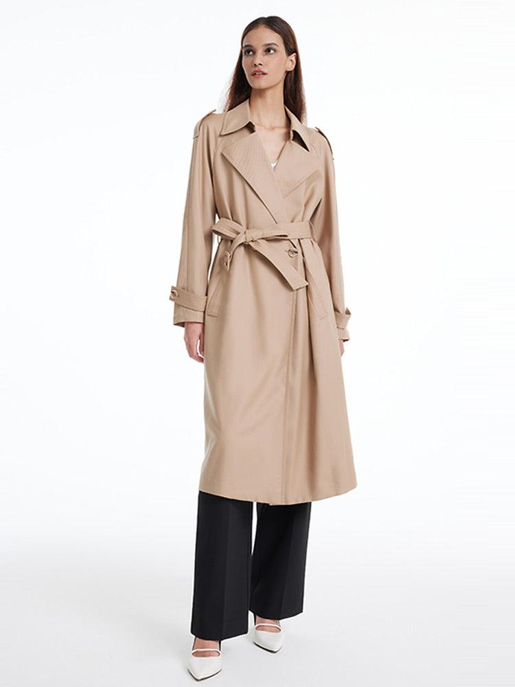 Worsted Wool Trench Double-Breasted Coat GOELIA