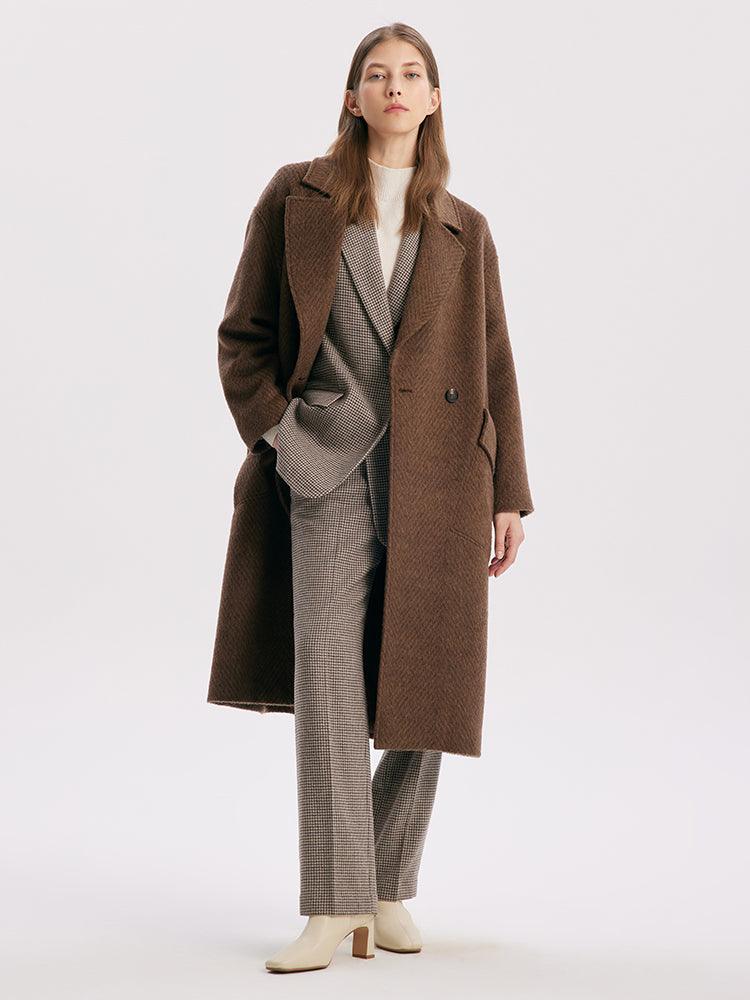 Brown Tweed One-Button Overcoat GOELIA