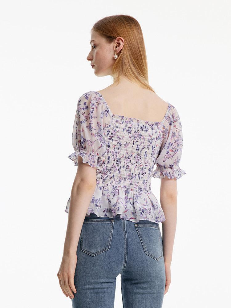 Purple Floral Off-Shoulder Ruffle Top GOELIA