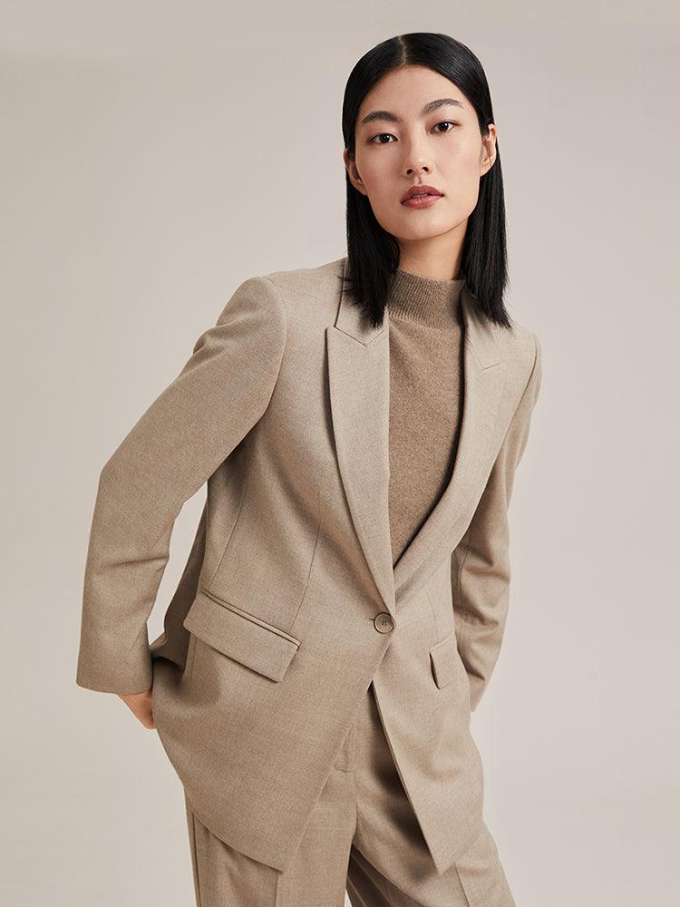 Khaki Worsted Woolen Blazer GOELIA