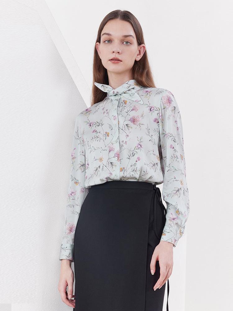 Green Floral Mulberry Silk Shirt GOELIA