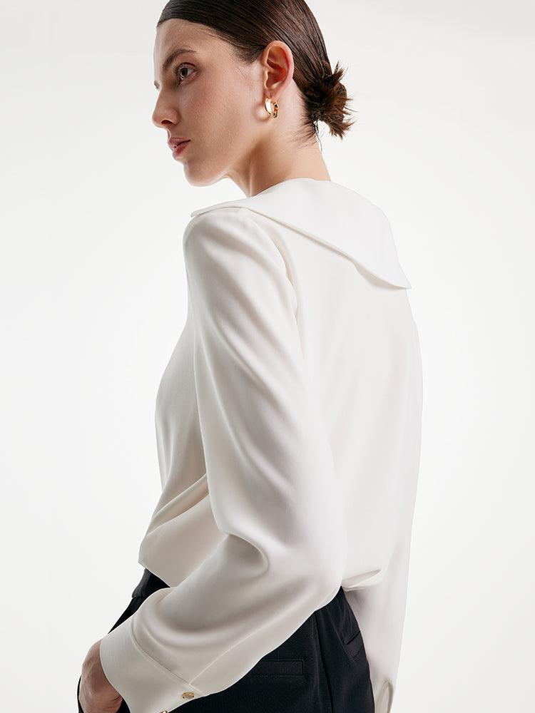 Acetate Lapel Collar V-Neck Woven Shirt GOELIA