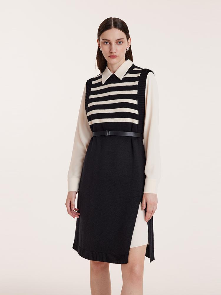 Shirt Dress And Stripe Vest Two-Piece Set GOELIA