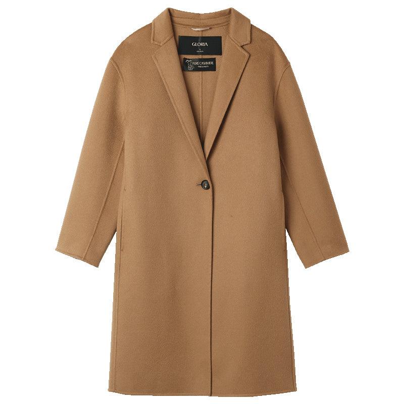 100% Cashmere One Button Cocoon Shape Coat GOELIA