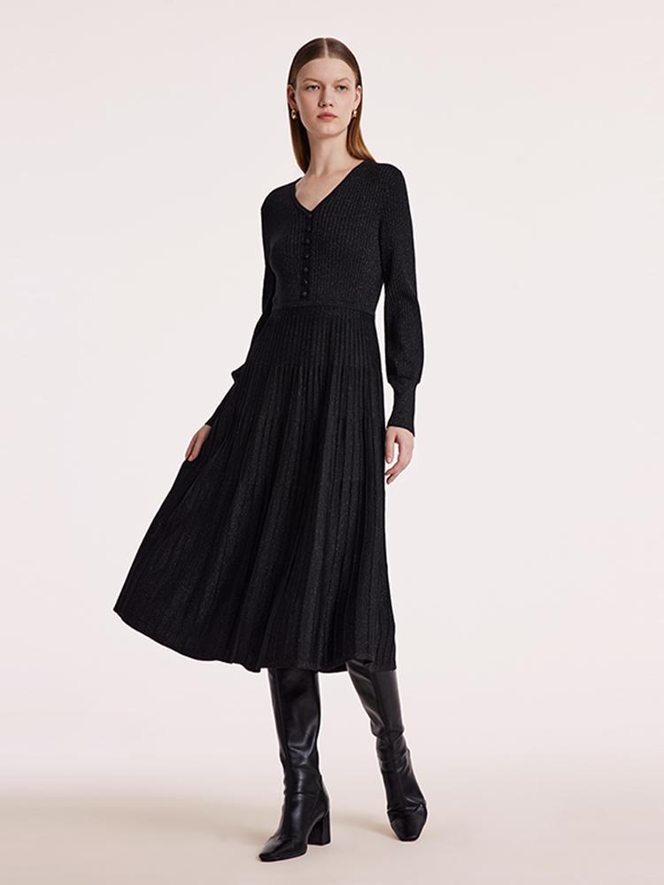 Machine Washable Wool Pleated Dress GOELIA