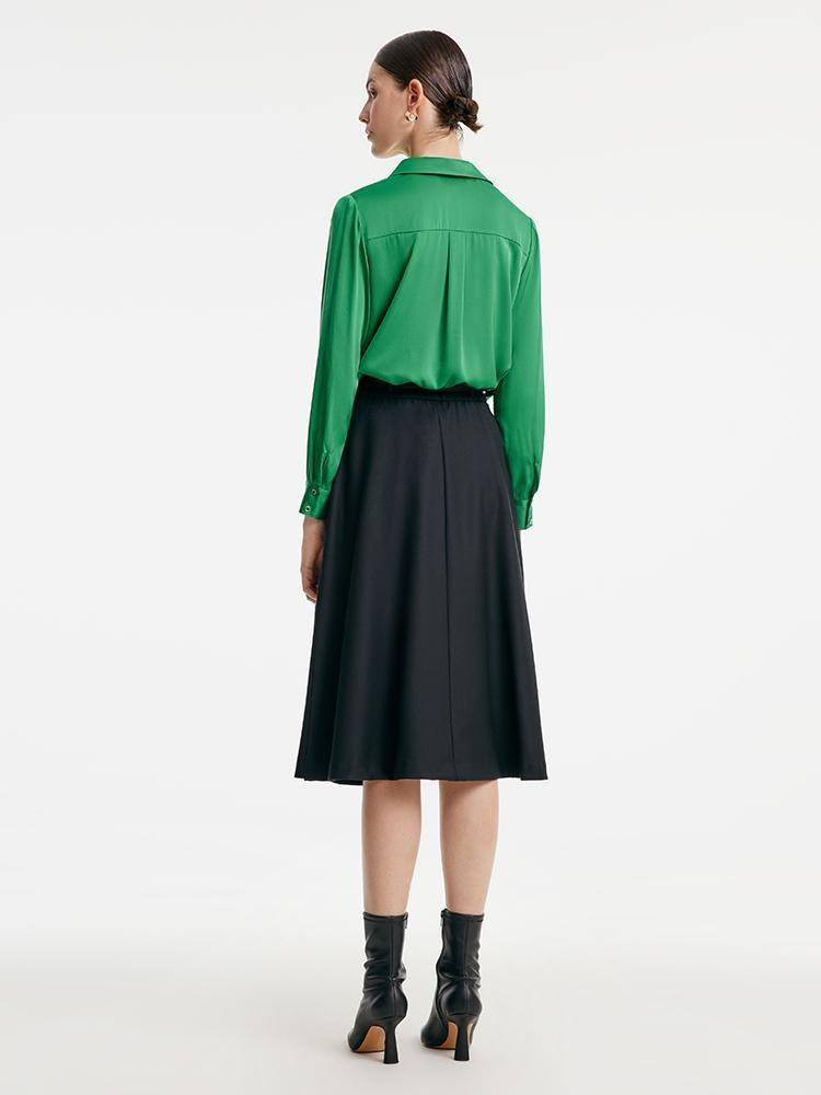 Worsted Wool A-shaped Half Skirt With Leather Belt GOELIA