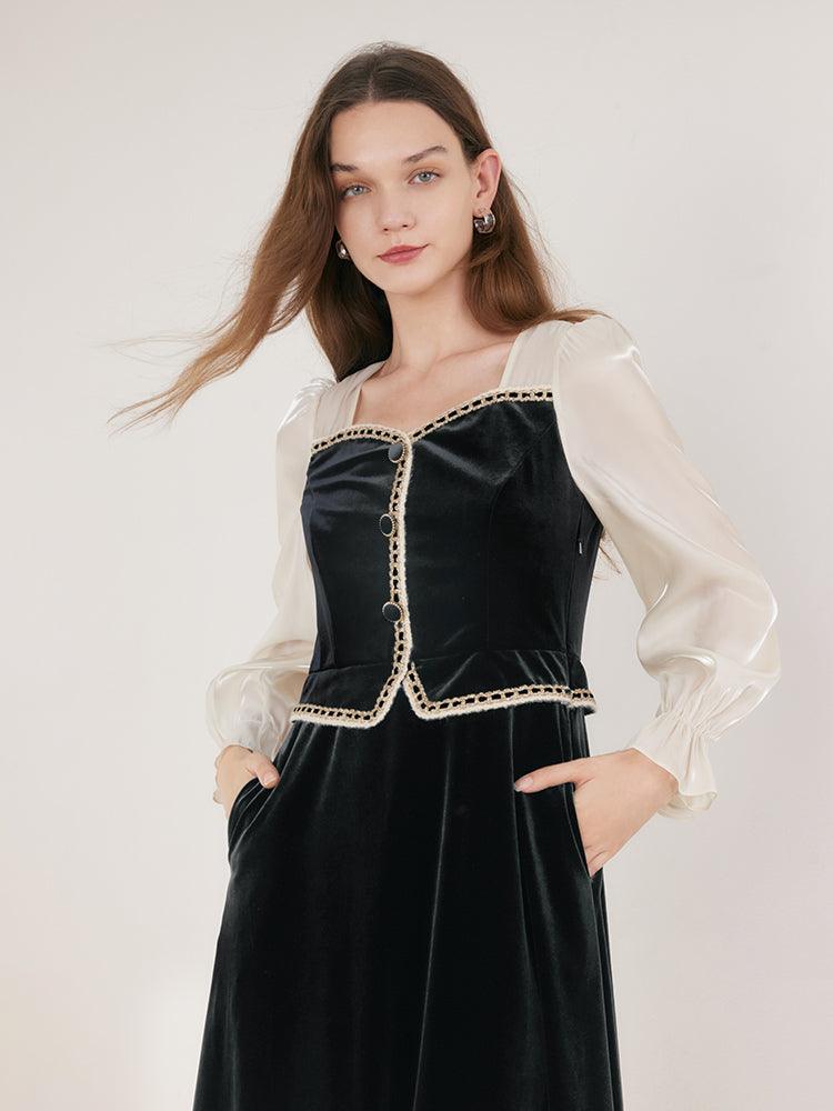 Classic Velvet Patchwork Dress GOELIA