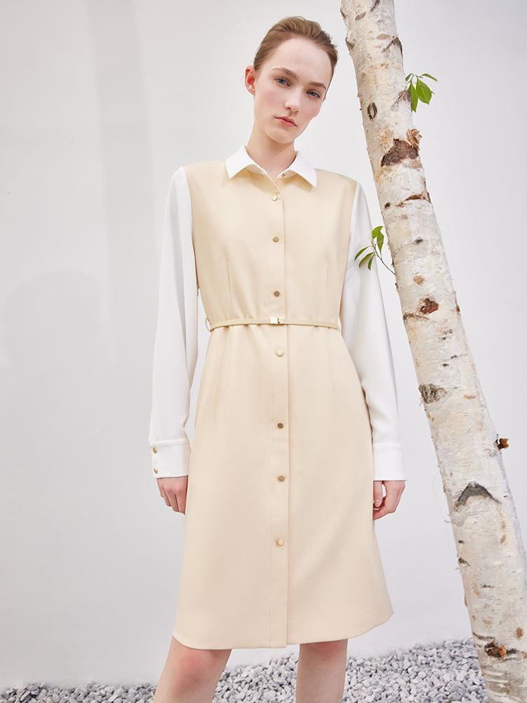 Cream Yellow Double-Layer Patchwork Dress GOELIA