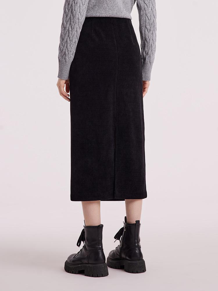 Black Straight Knitted Slit Skirt GOELIA