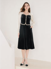 Classic Velvet Patchwork Dress GOELIA