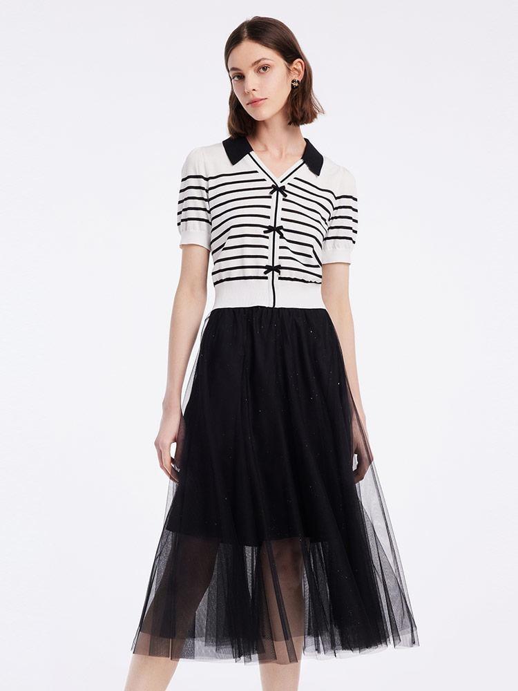 Two-Piece Set Knitted Cardigan And Tulle Skirt GOELIA