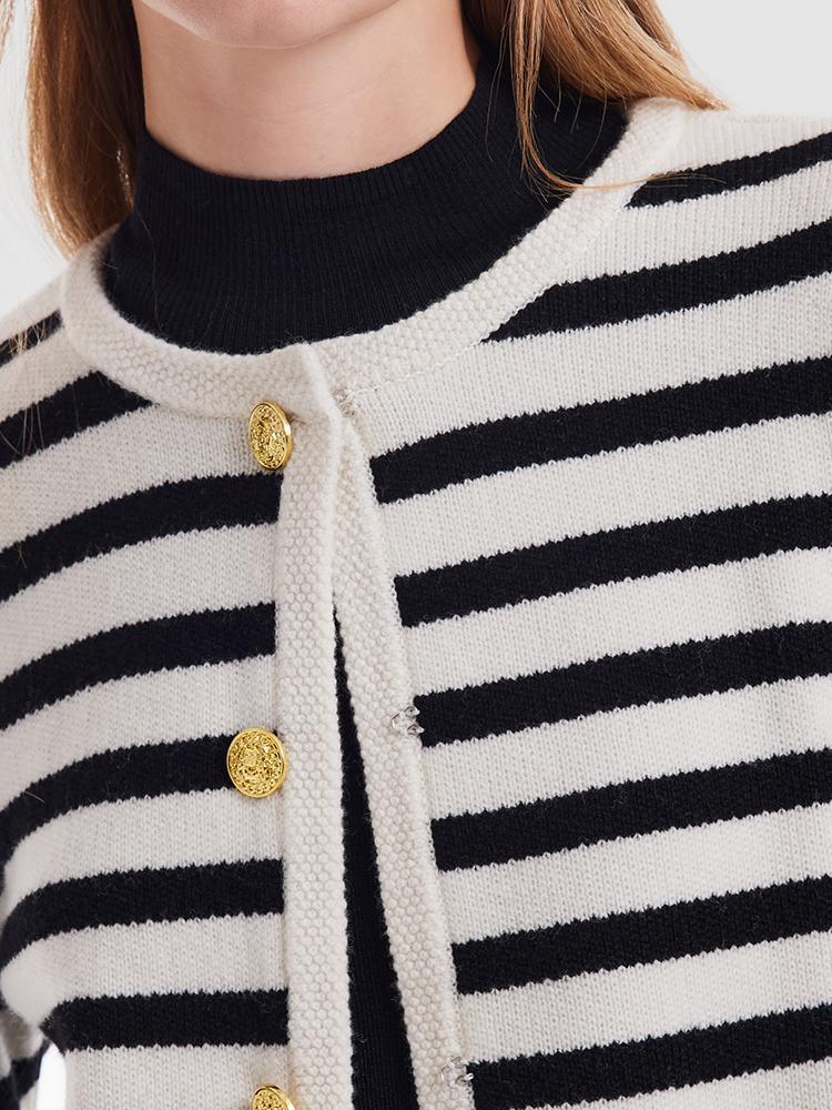 Button Up Woolen Striped Cardigan GOELIA