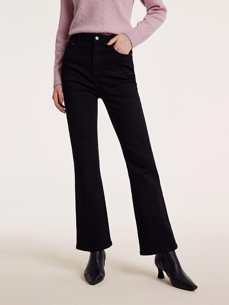 Black Ankle Length Flared Jeans GOELIA