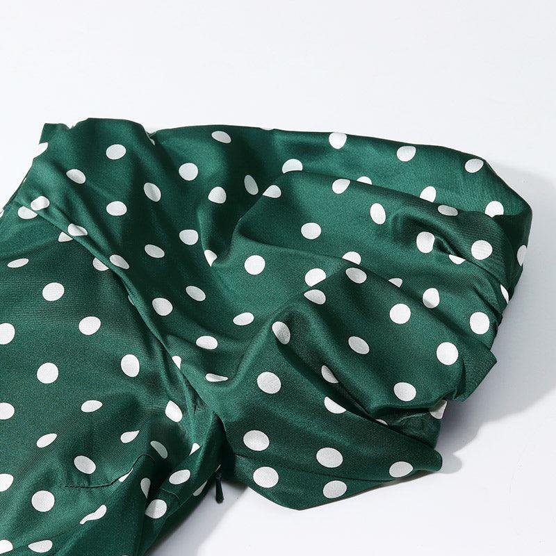 19 MM Pure Silk Polka Dots Mid-Calf Dress GOELIA