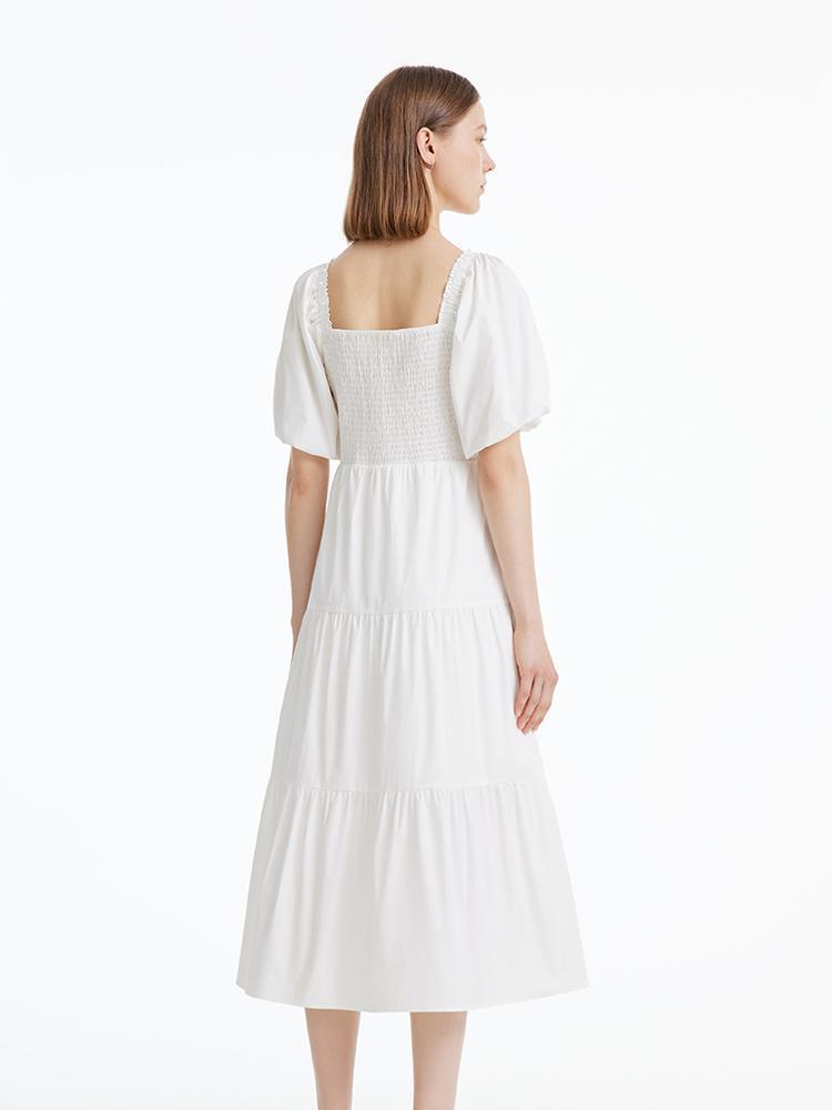 White Puff Sleeve Dress GOELIA