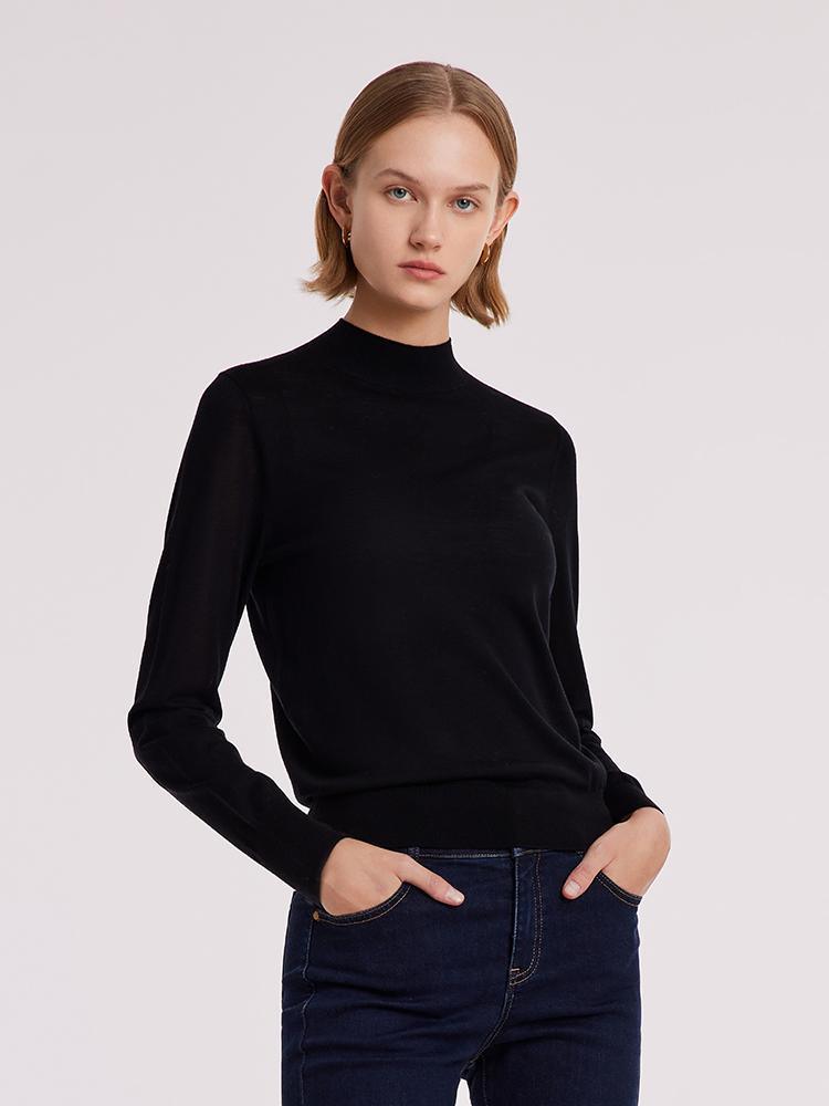 Machine Washable Wool Slim Mock Neck Sweater GOELIA