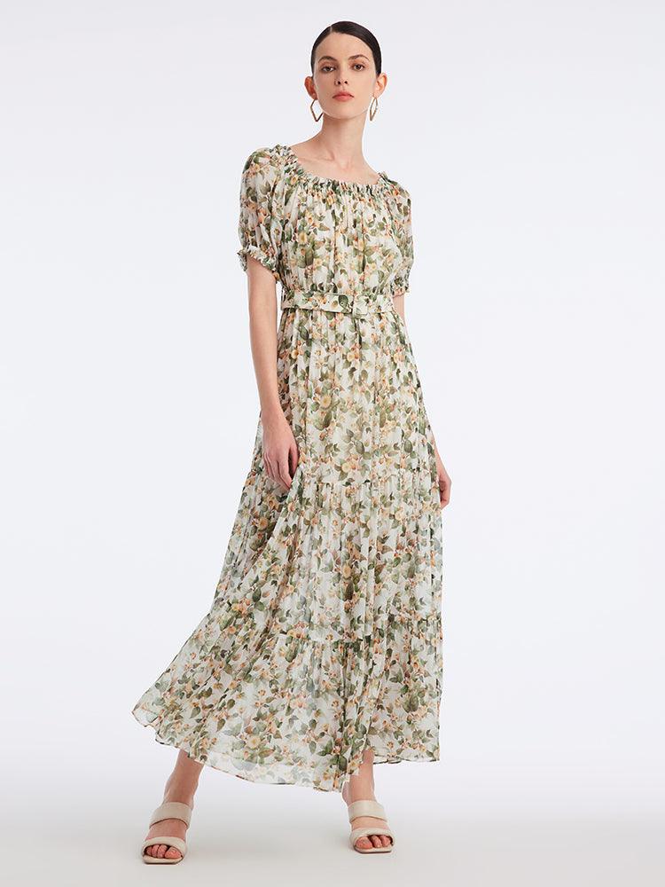 Original Silk Print Ankle-Length Dress GOELIA