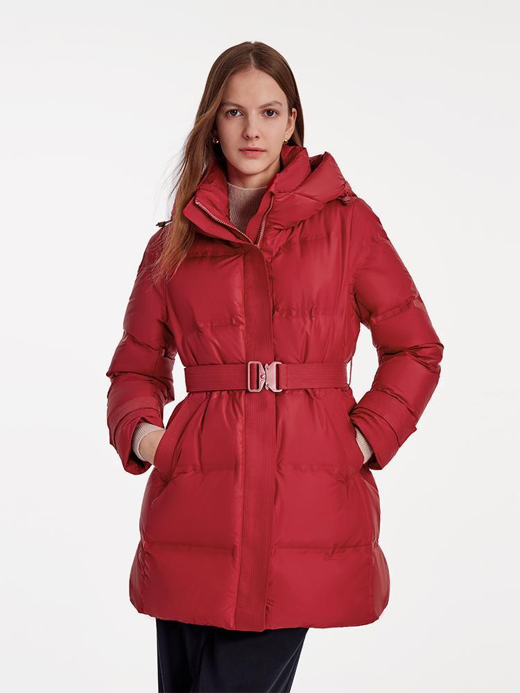 Hooded Mid-Length Goose Down Garment With Belt GOELIA