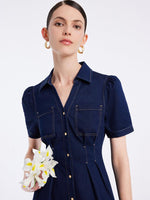 Gathered Waist Denim Dress GOELIA