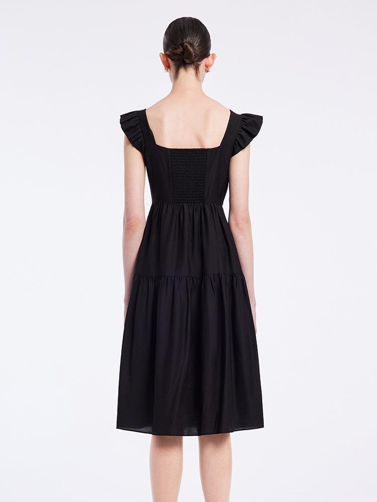 Black Acetate Ruffle Sleeve Dress GOELIA