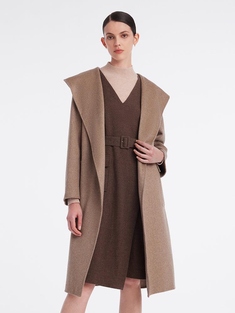 Full Lamb Wool Cashmere Hooded Overcoat GOELIA