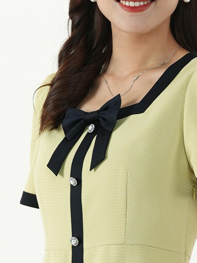 Chic Square-Neck Dress (With Bowknot) GOELIA