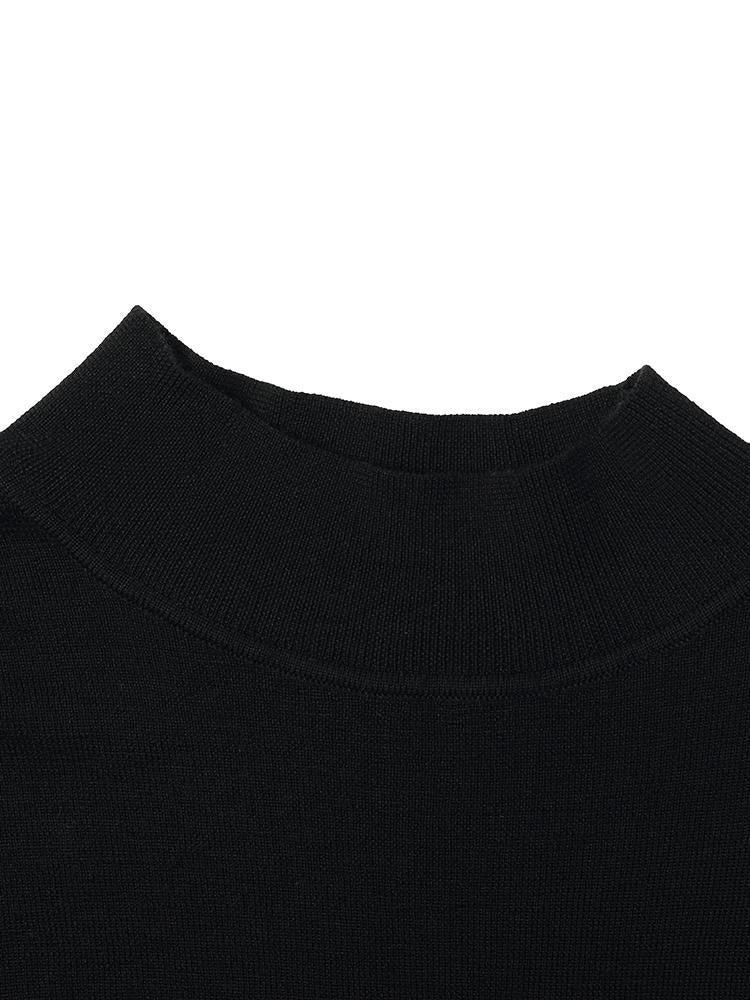 Black Pure Wool Mock Neck Knit Dress GOELIA