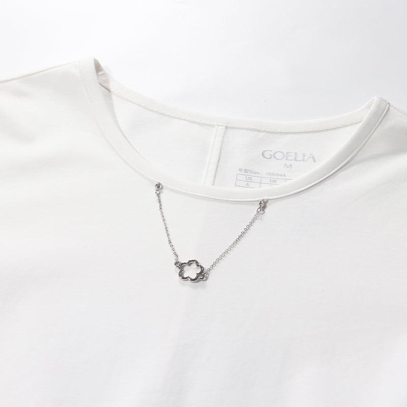 White Round Neck T-Shirt White Chain GOELIA