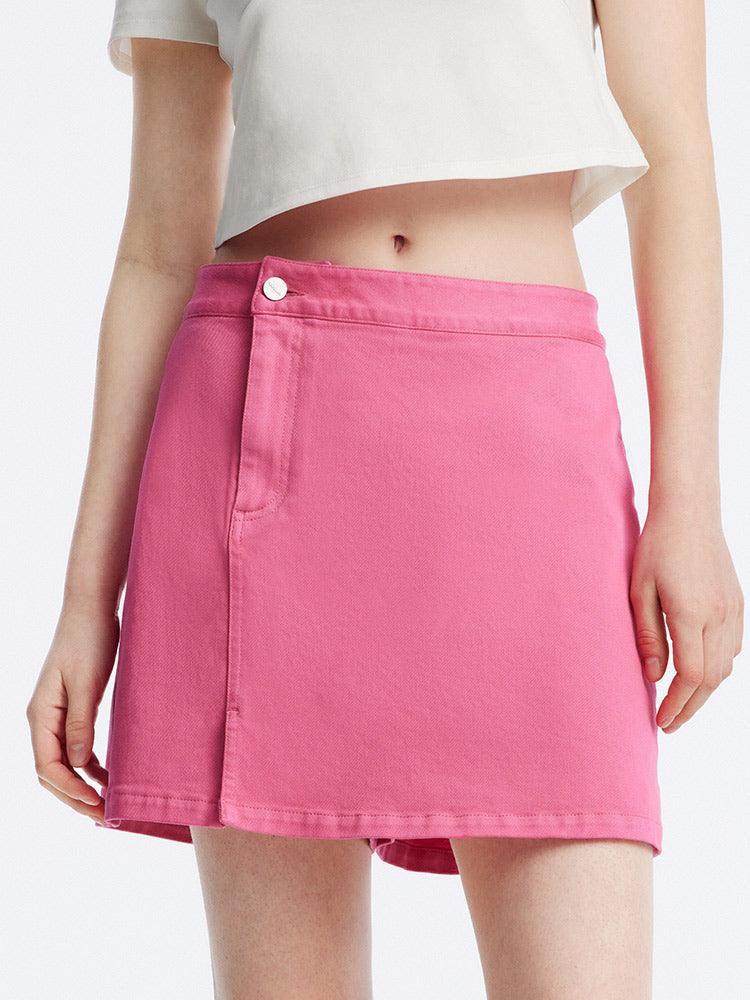 Rose Pink Slit Denim Dress Shorts GOELIA