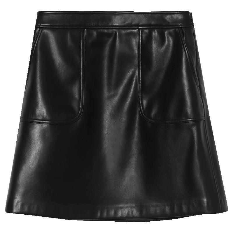 A-shape package hip leather skirt GOELIA