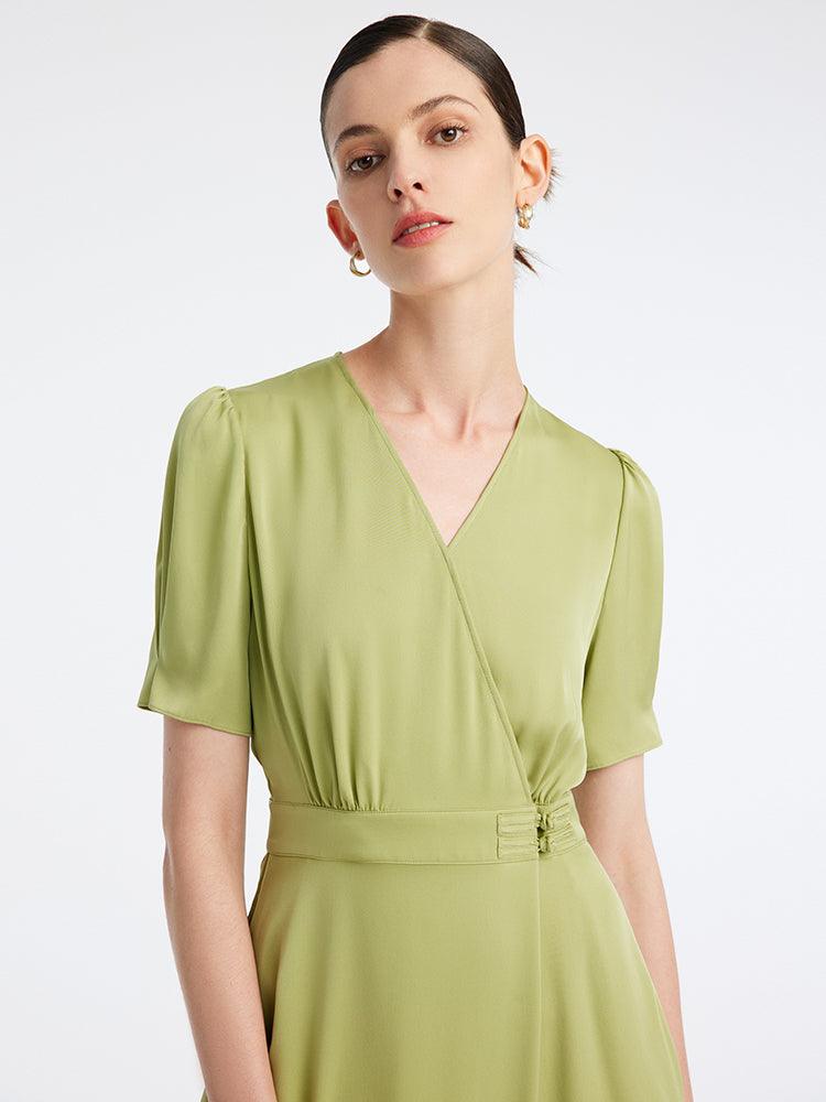 Green V-Neck A-Line Midi Dress GOELIA