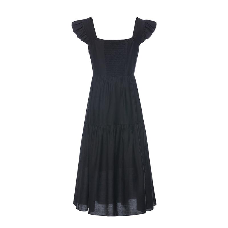 Black Acetate Ruffle Sleeve Dress GOELIA