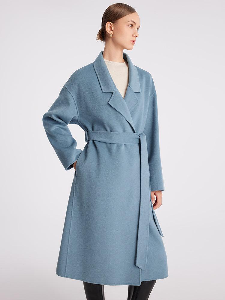 Blue Woolen Wrapped Woolen Coat GOELIA