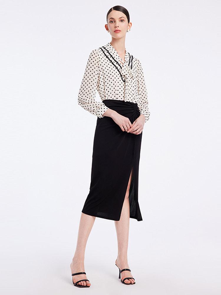 Polka Dots Tie Neck Shirt GOELIA